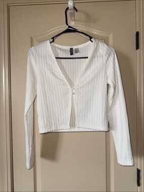 Divided Cream Ribbed Cropped Cardigan